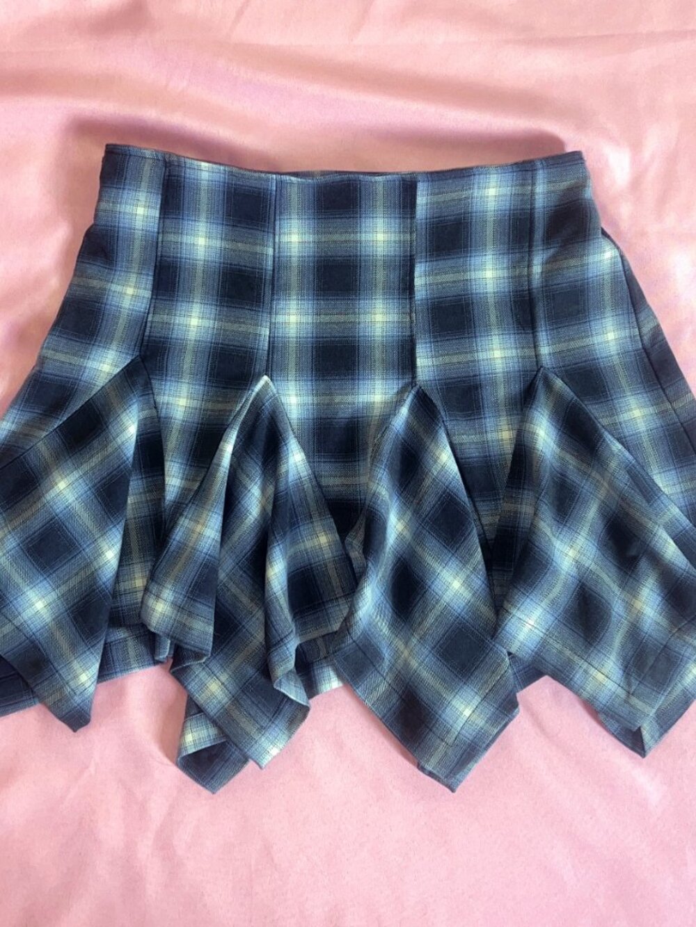 Free People Blue Plaid Mini Skirt - Sz L - Picture 2 of 6